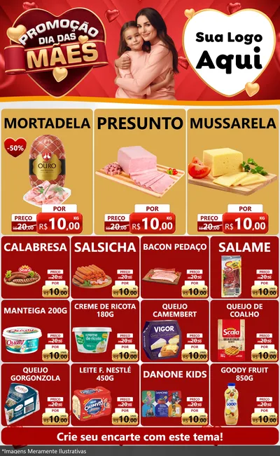 Modelo de Encarte para Encarte Grande com o tema Promoção Dia das Mães para Frios e Laticínios