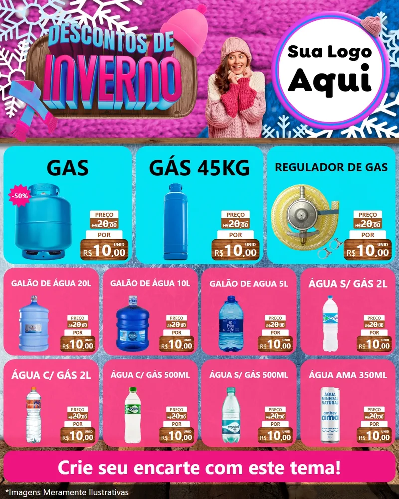 Modelo de Rede Social para Feed Instagram com o tema Descontos de Inverno para Água e gás