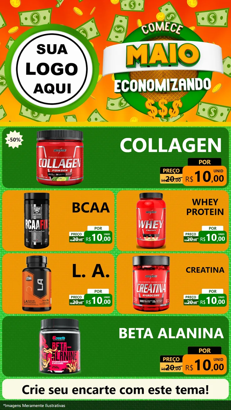 Modelo de TV para TV Vertical com o tema Comece Maio Economizando para Suplementos alimentares