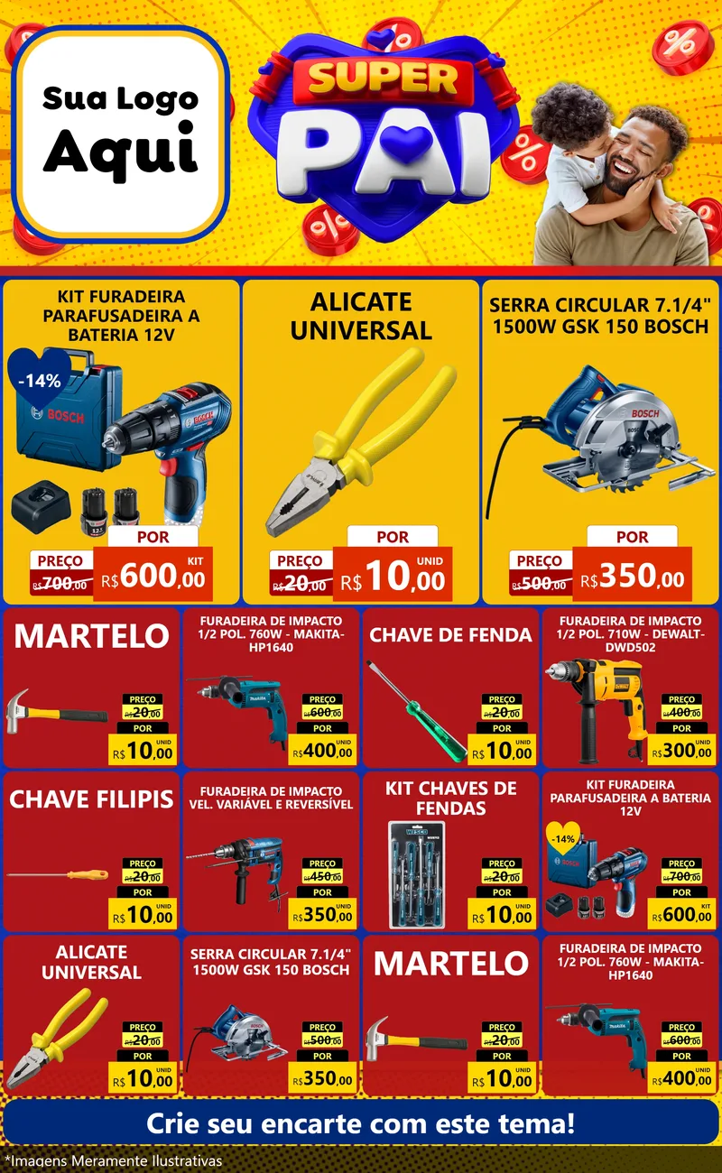 Modelo de Encarte para Encarte Grande com o tema Super Pai para Maquinas e Ferramentas
