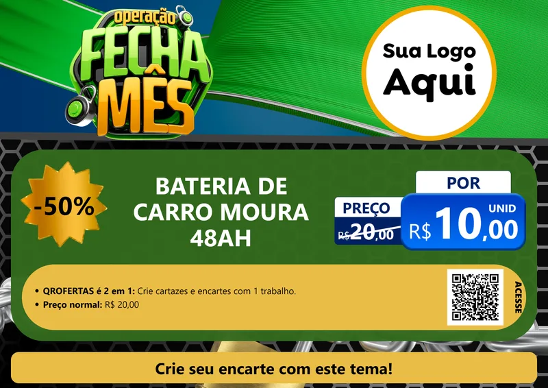 Modelo de Cartaz para Cartaz A4 Horizontal com o tema Operação Fecha Mês para Baterias Elétricas