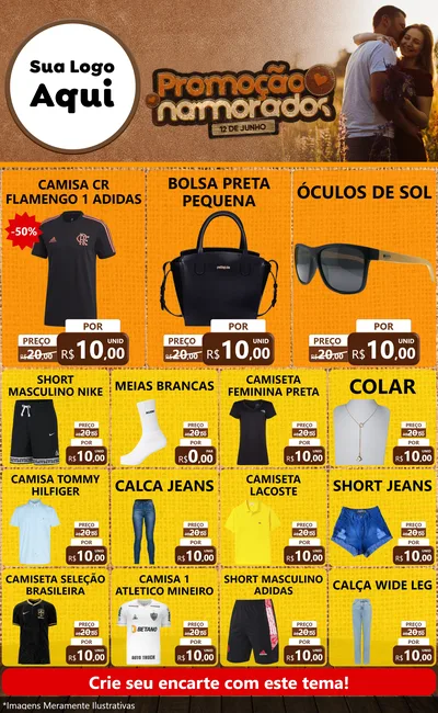 Modelo de Encarte para Encarte Grande com o tema Promoção Namorados para Roupas e acessórios