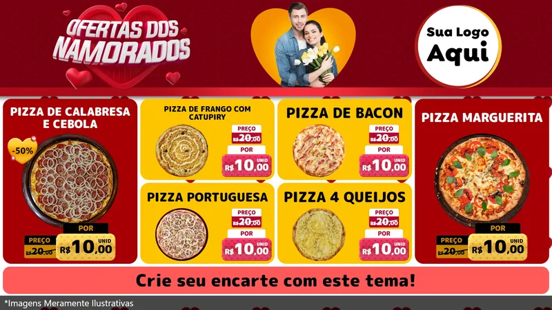 Modelo de TV para TV Horizontal com o tema Ofertas Dos Namorados para Pizzaria