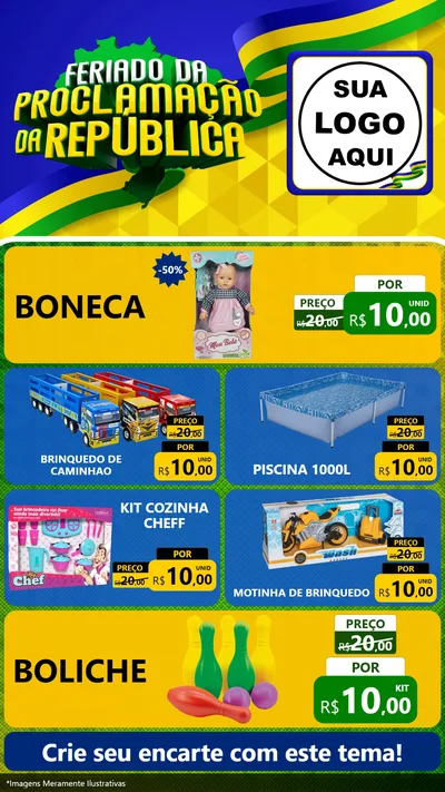 Modelo de TV para TV Vertical com o tema Feriado da Proclamação da República para Brinquedos