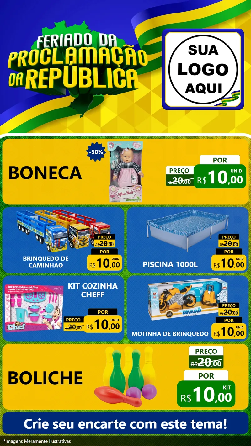 Modelo de TV para TV Vertical com o tema Feriado da Proclamação da República para Brinquedos