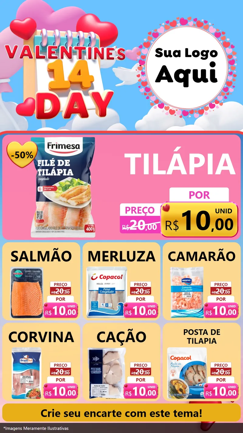 Modelo de Rede Social para Stories com o tema Valentine's Day para Peixaria