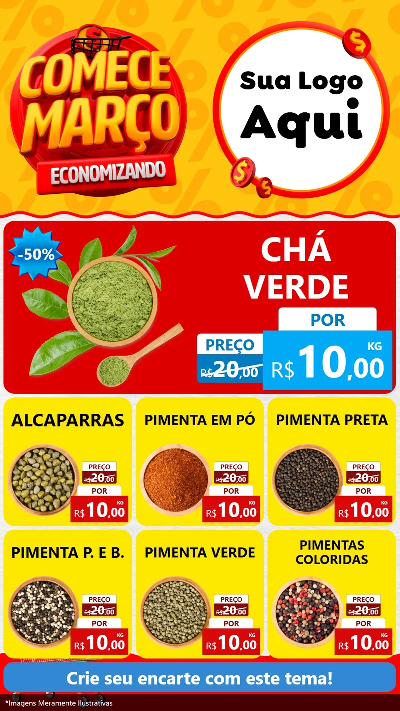 Modelo de Rede Social para Stories com o tema Comece Março Economizando para Produtos Naturais