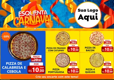 Modelo de Encarte para Encarte A4 Horizontal com o tema Esquenta de Carnaval para Pizzaria