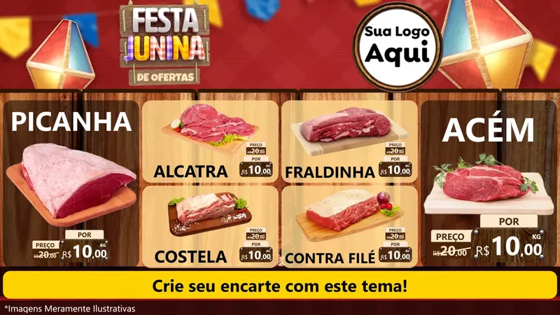 Modelo de TV para TV Horizontal com o tema Festa Junina de Ofertas para Açougue