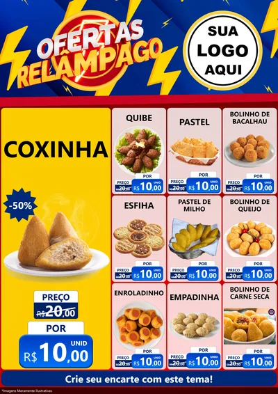 Modelo de Encarte para Encarte A4 Vertical com o tema Ofertas Relâmpago para Salgadaria