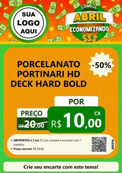 Modelo de Cartaz para Cartaz A4 Vertical com o tema Comece Abril Economizando para Pisos e revestimentos