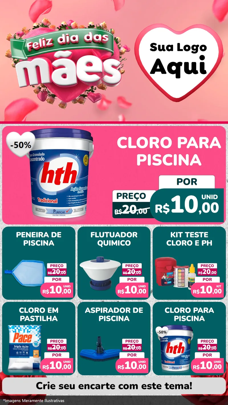 Modelo de Rede Social para Stories com o tema Feliz Dia das Mães para Produtos para Piscina