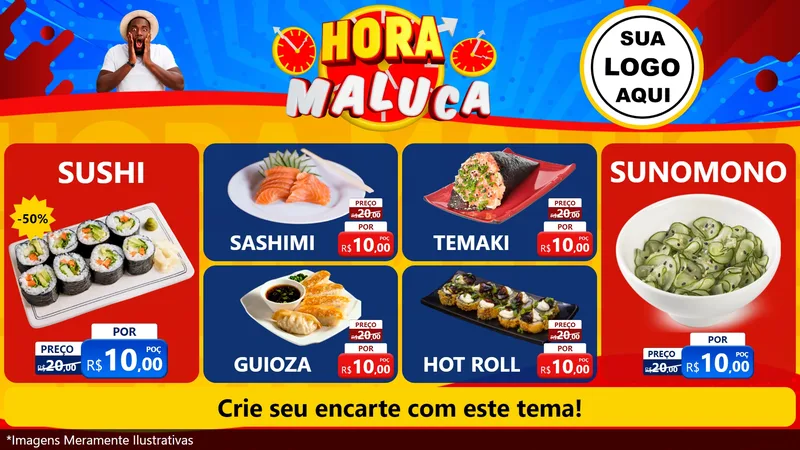 Modelo de TV para TV Horizontal com o tema Hora Maluca para Comida japonesa