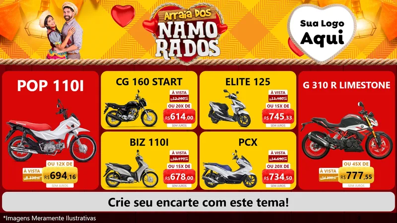Modelo de TV para TV Horizontal com o tema Arraiá dos Namorados para Concessionaria de Motos