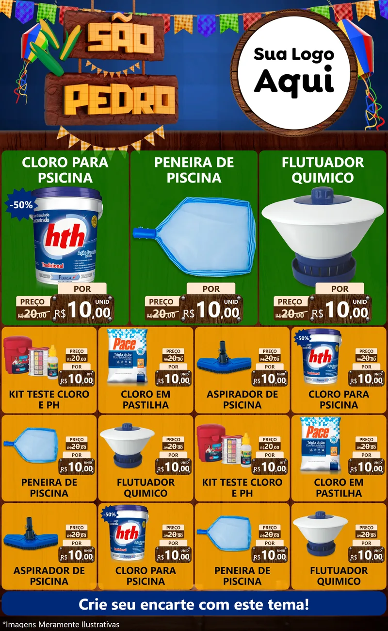 Modelo de Encarte para Encarte Grande com o tema São Pedro para Produtos para Piscina