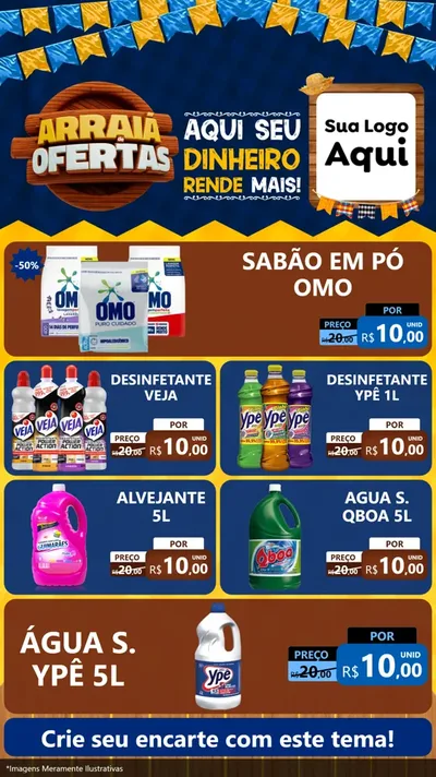 Modelo de TV para TV Vertical com o tema Arraiá de Ofertas - Junina para Produtos de Limpeza