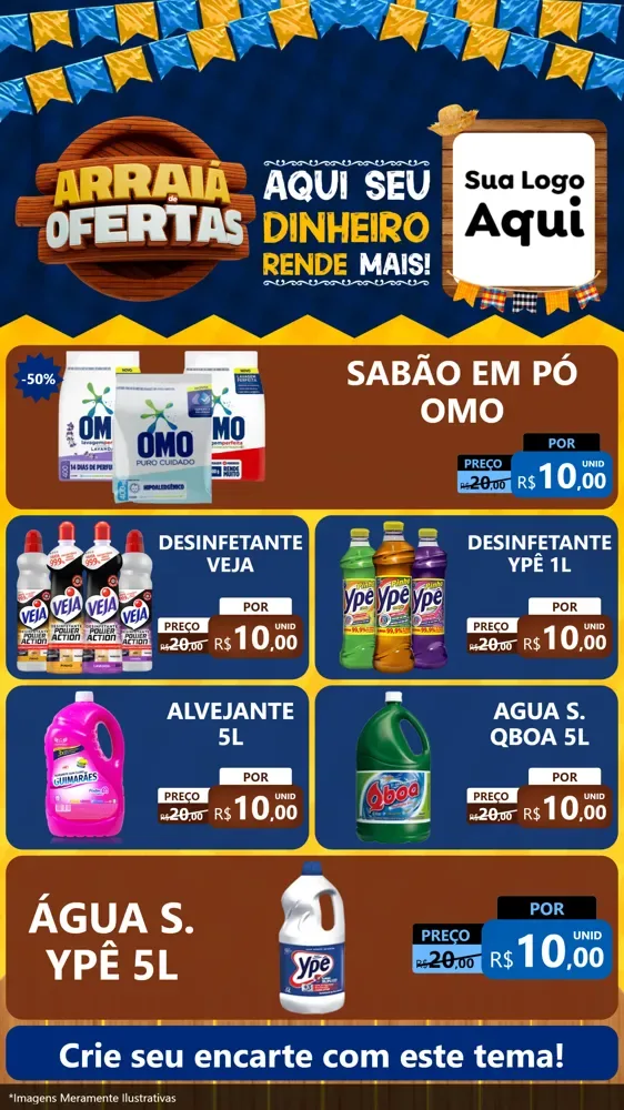Modelo de TV para TV Vertical com o tema Arraiá de Ofertas - Junina para Produtos de Limpeza