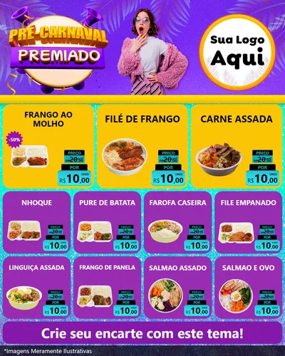 Modelo de Rede Social para Feed Instagram com o tema Pré-Carnaval Premiado para Restaurante