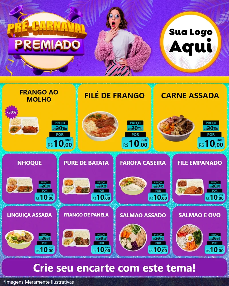 Modelo de Rede Social para Feed Instagram com o tema Pré-Carnaval Premiado para Restaurante