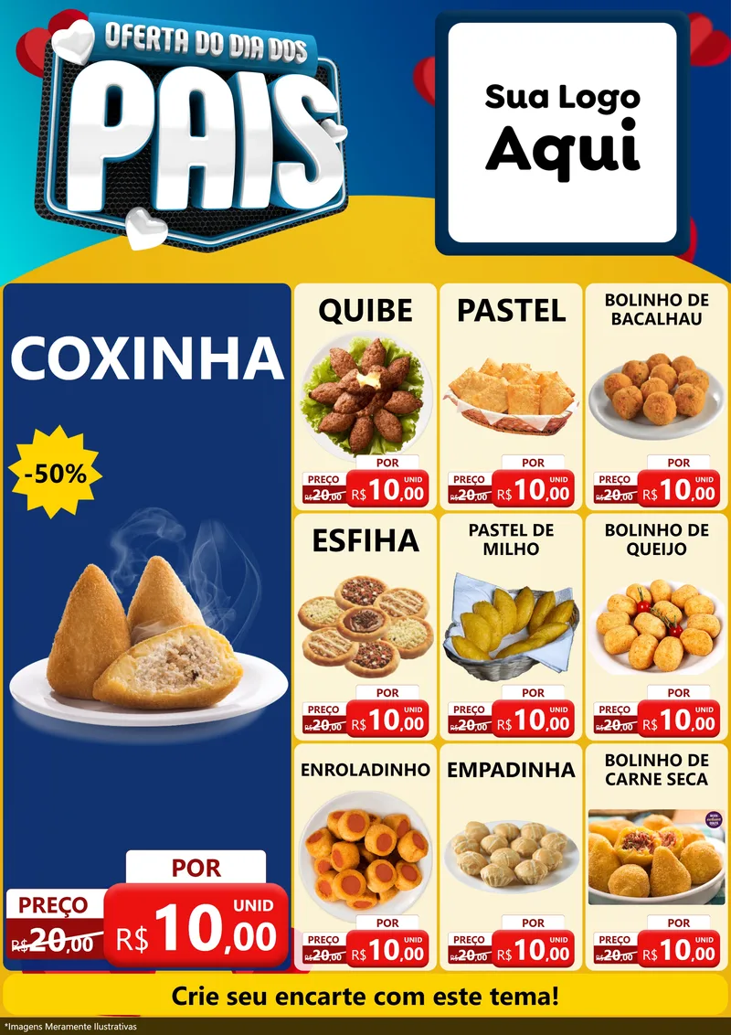 Modelo de Encarte para Encarte A4 Vertical com o tema Oferta Do Dia Dos Pais para Salgadaria