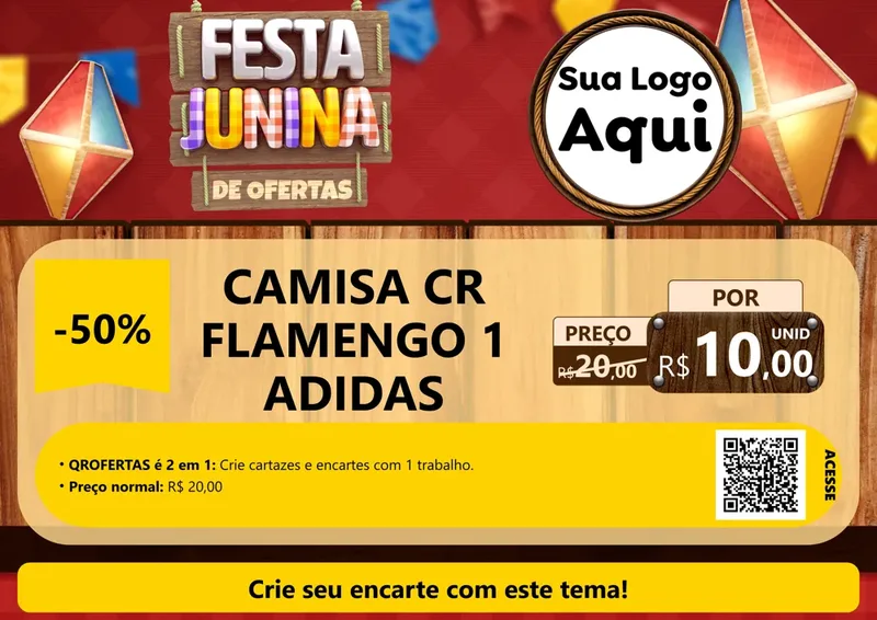 Modelo de Cartaz para Cartaz A4 Horizontal com o tema Festa Junina de Ofertas para Roupas e acessórios