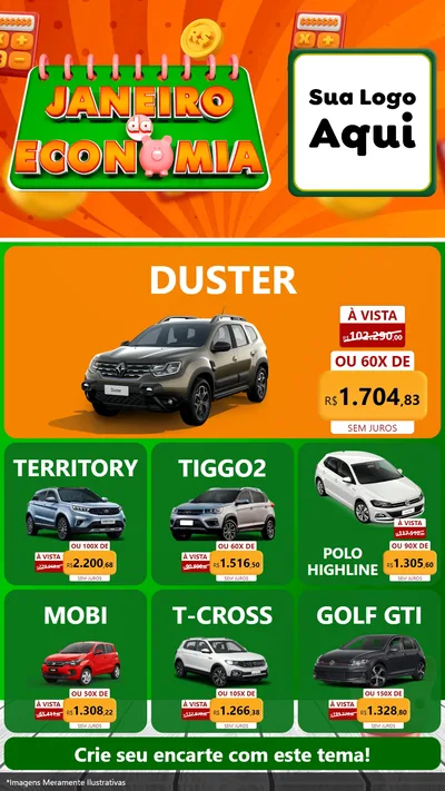 Modelo de Rede Social para Stories com o tema Janeiro da Economia para Concessionaria de Carros