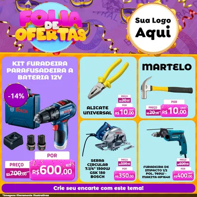 Modelo de Rede Social para Feed Facebook com o tema Folia de Ofertas para Maquinas e Ferramentas