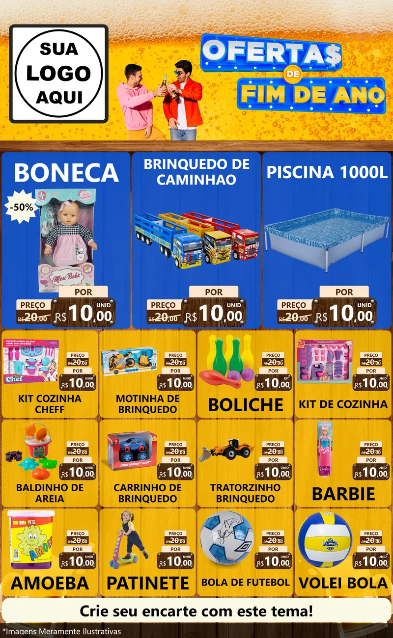 Modelo de Encarte para Encarte Grande com o tema Ofertas de Fim de Ano para Brinquedos