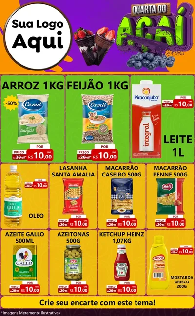 Modelo de Encarte para Encarte Grande com o tema Quarta do Açaí para Supermercado