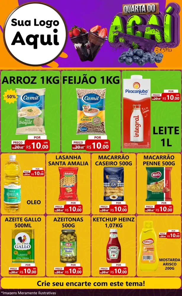 Modelo de Encarte para Encarte Grande com o tema Quarta do Açaí para Supermercado