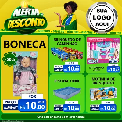 Modelo de Rede Social para Feed Facebook com o tema Alerta de Desconto para Brinquedos
