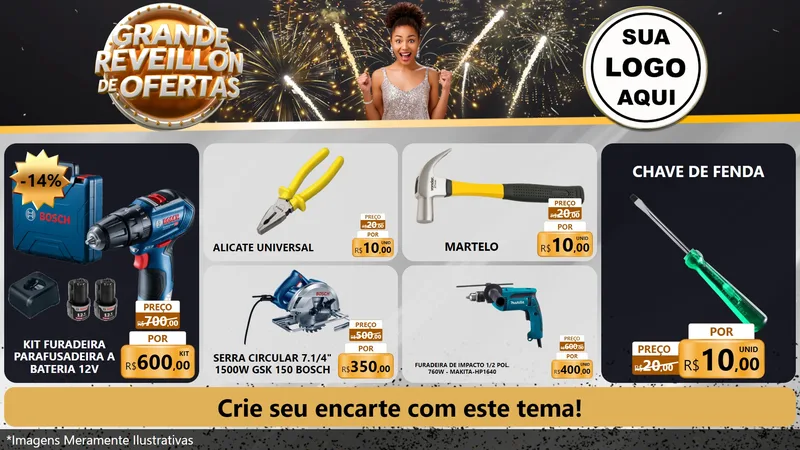 Modelo de TV para TV Horizontal com o tema Grande Réveillon de Ofertas para Maquinas e Ferramentas