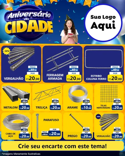 Modelo de Rede Social para Feed Instagram com o tema Aniversário da Cidade para Ferragens