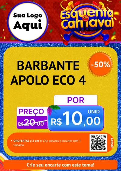 Modelo de Cartaz para Cartaz A4 Vertical com o tema Esquenta de Carnaval para Armarinho e Aviamentos