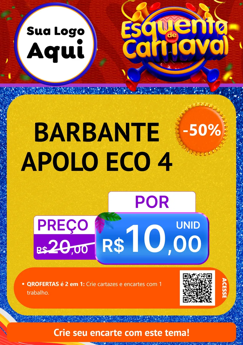 Modelo de Cartaz para Cartaz A4 Vertical com o tema Esquenta de Carnaval para Armarinho e Aviamentos