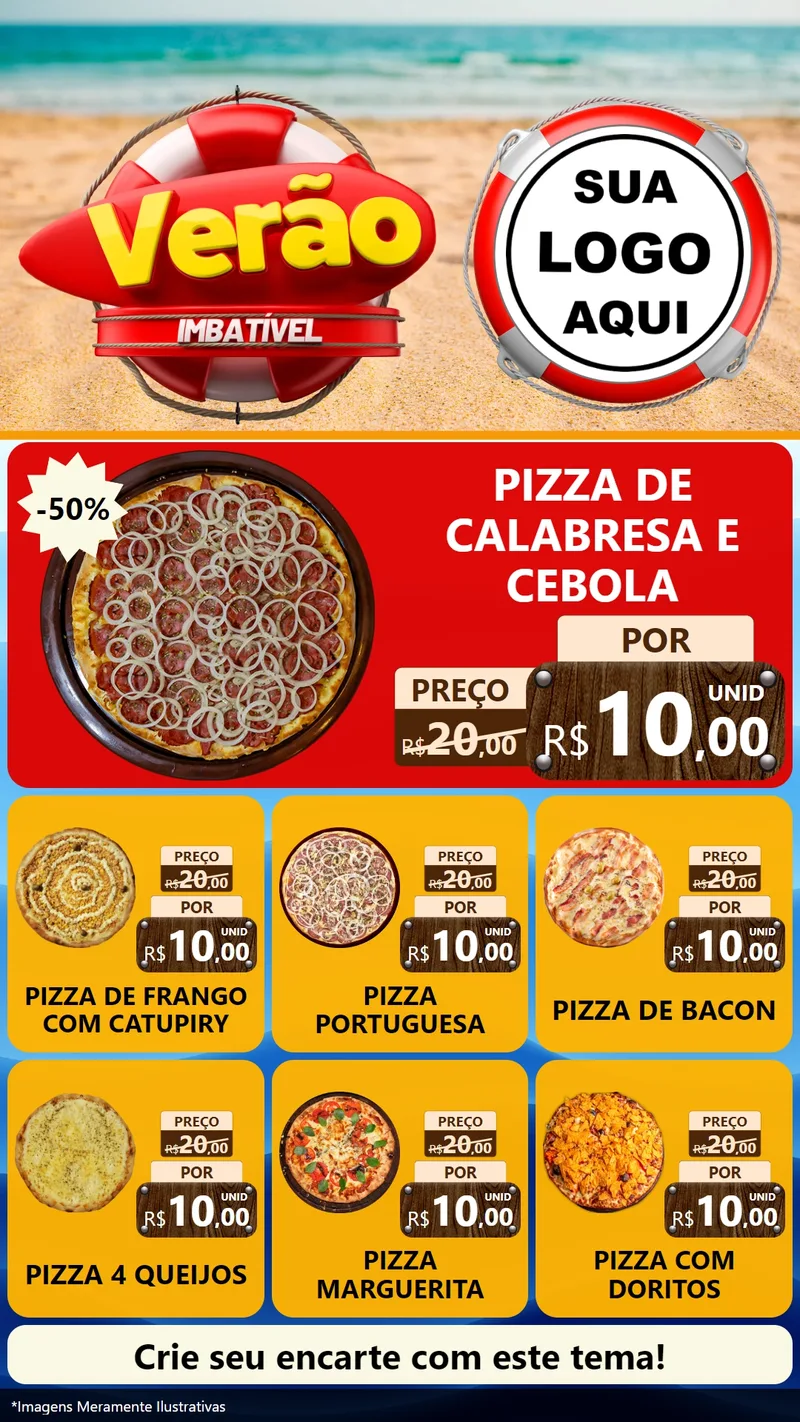 Modelo de Rede Social para Stories com o tema Verão Imbatível para Pizzaria