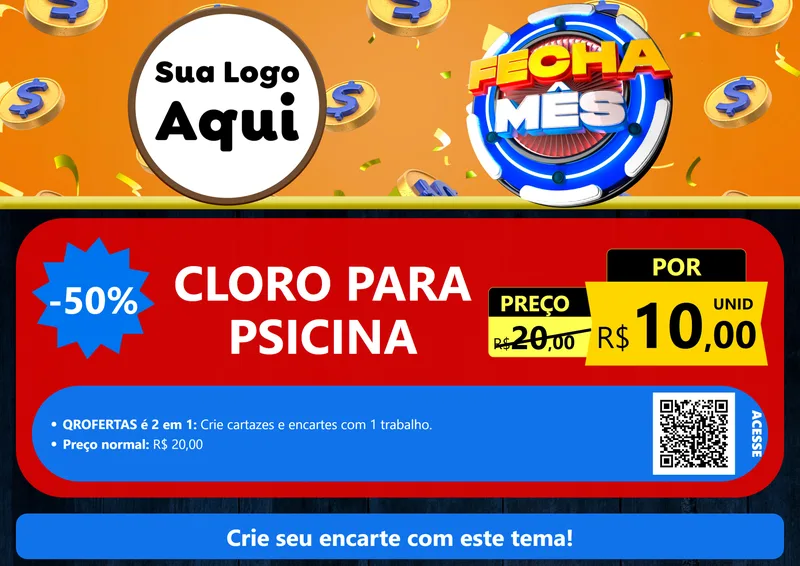 Modelo de Cartaz para Cartaz A4 Horizontal com o tema Fecha Mês para Produtos para Piscina