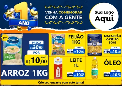 Modelo de Encarte para Encarte A4 Horizontal com o tema Um Ano de Aniversário para Supermercado