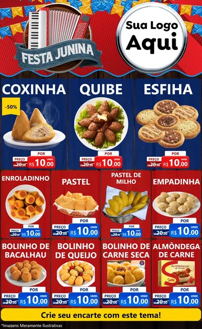 Modelo de Encarte para Encarte Grande com o tema Festa Junina para Salgadaria