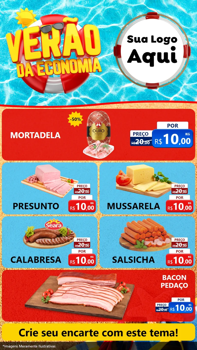 Modelo de TV para TV Vertical com o tema Verão da Economia para Frios e Laticínios