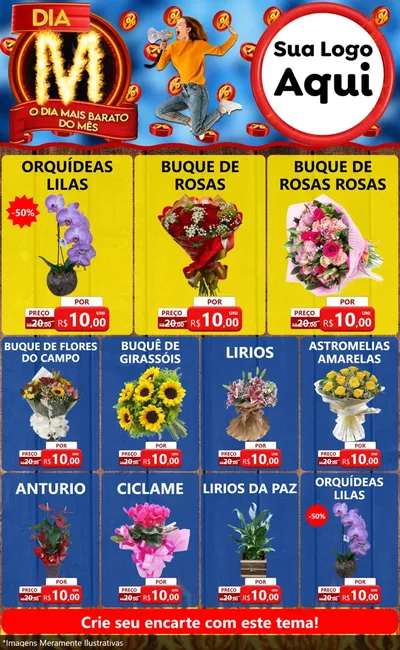 Modelo de Encarte para Encarte Grande com o tema Dia M - O Dia Mais Barato Do Mês para Floricultura e jardim
