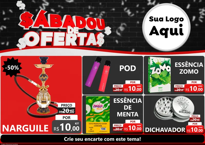 Modelo de Encarte para Encarte A4 Horizontal com o tema Sabadou de Ofertas para Tabacaria