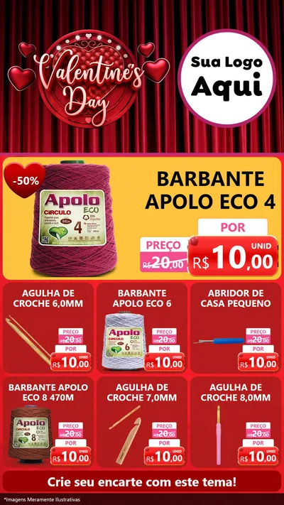Modelo de Rede Social para Stories com o tema Valentine's Day para Armarinho e Aviamentos