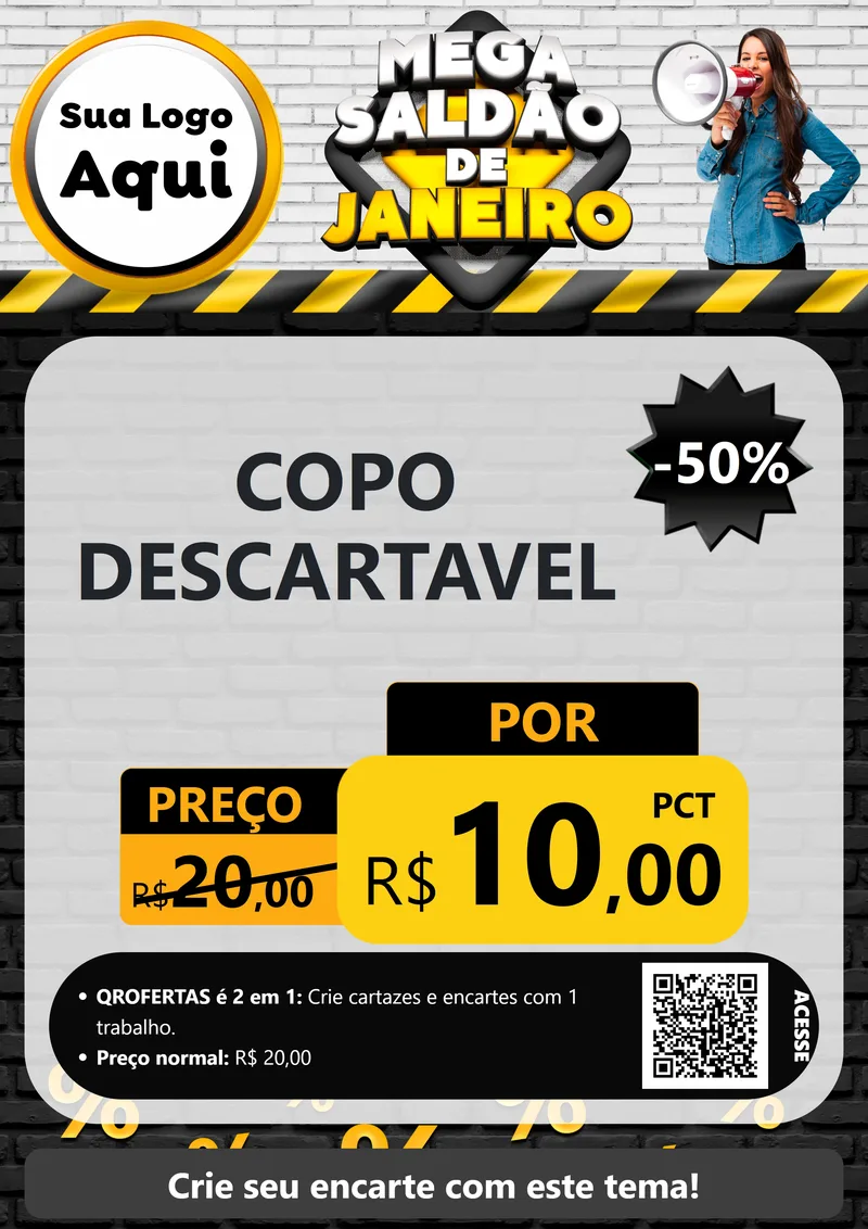 Modelo de Cartaz para Cartaz A4 Vertical com o tema Mega Saldão de Janeiro para Embalagens
