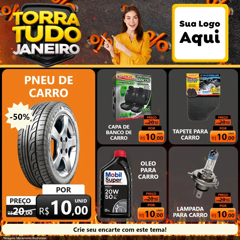 Modelo de Rede Social para Feed Facebook com o tema Torra Tudo Janeiro para Auto peças