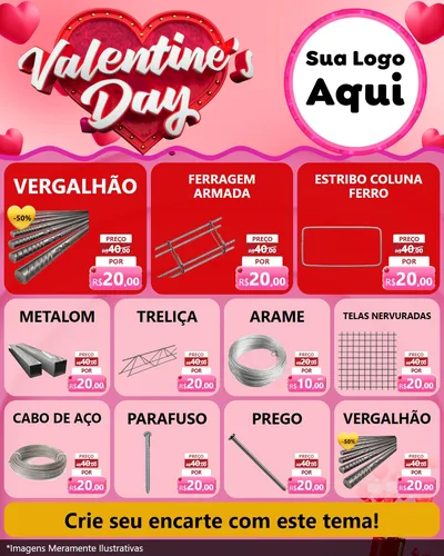 Modelo de Rede Social para Feed Instagram com o tema Valentine's Day para Ferragens