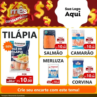 Modelo de Rede Social para Feed Facebook com o tema Mês do consumidor para Peixaria