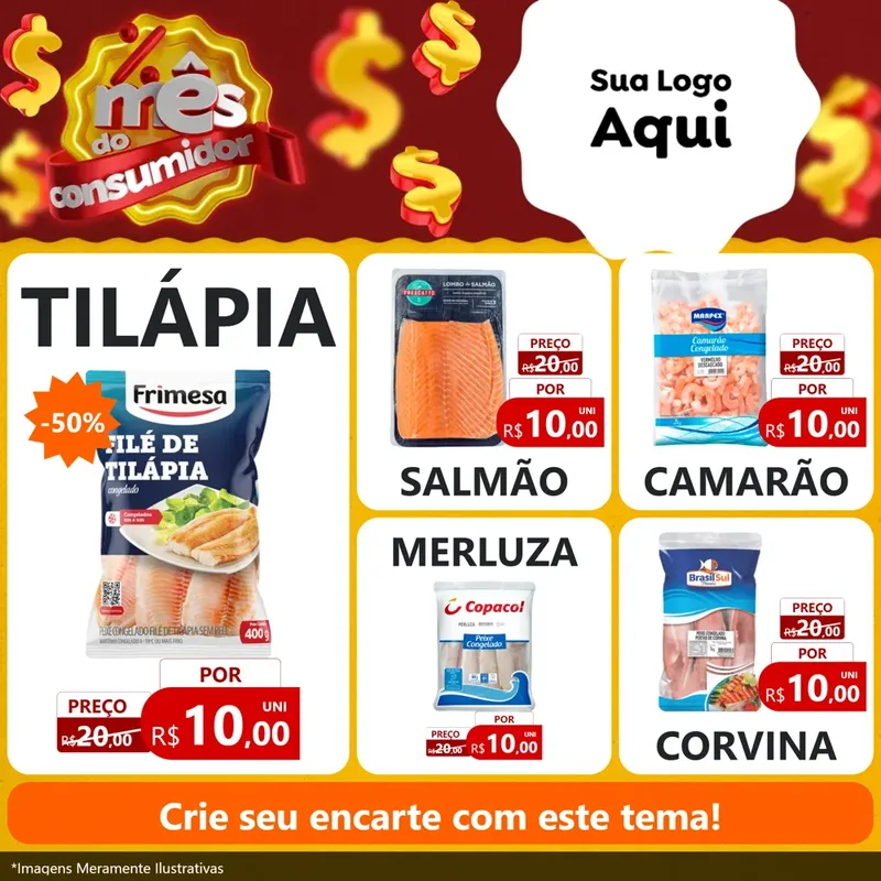 Modelo de Rede Social para Feed Facebook com o tema Mês do consumidor para Peixaria