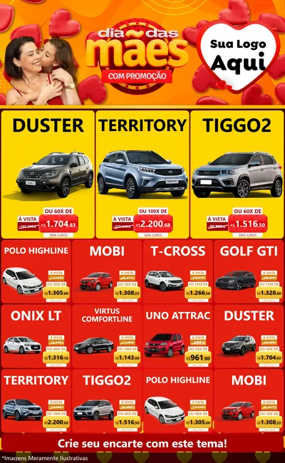 Modelo de Encarte para Encarte Grande com o tema Dia das Mães com Promoção para Concessionaria de Carros