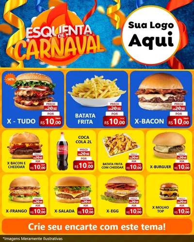 Modelo de Rede Social para Feed Instagram com o tema Esquenta de Carnaval para Hamburgueria